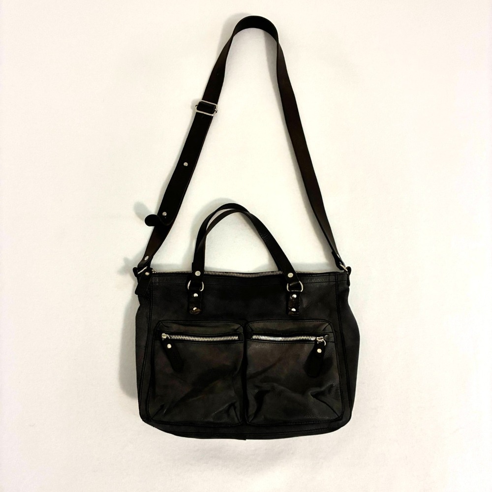 M0851 Womens Crossbody Bag Purse Black Leather Adjustable Strap Multi Pocket